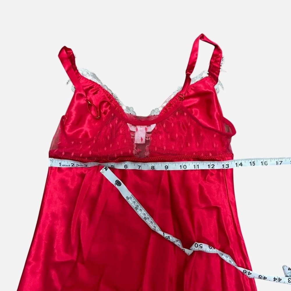 Y2K Red Satin Slip Dress Flora NWT Lace Maxi Nightgown Vintage Lingerie Dress - Picture 4 of 4